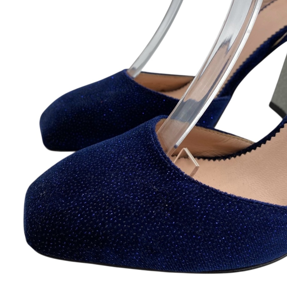 J. Crew Womens Shoes Harlow Heels Sz 7.5 Blue Silver Glitter Party Italy Glam - Picture 3 of 15